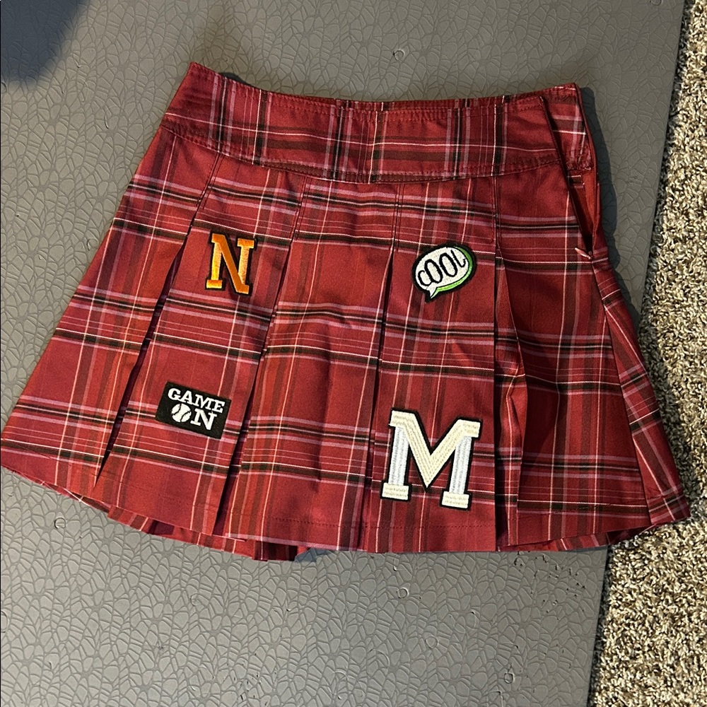 No Boundaries Red Plaid Skirt with Fun Patches